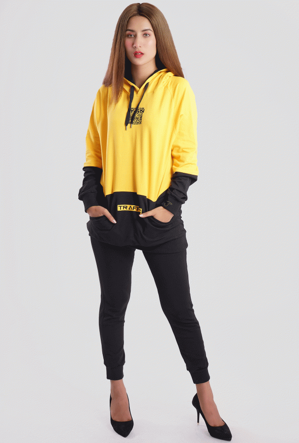 YGN Traffic Yellow and Black Hoodie girl